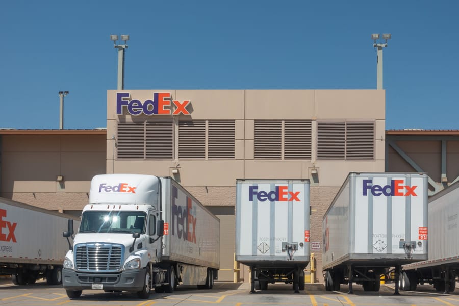 Delivery Truck Outside Of Fedex Warehouse