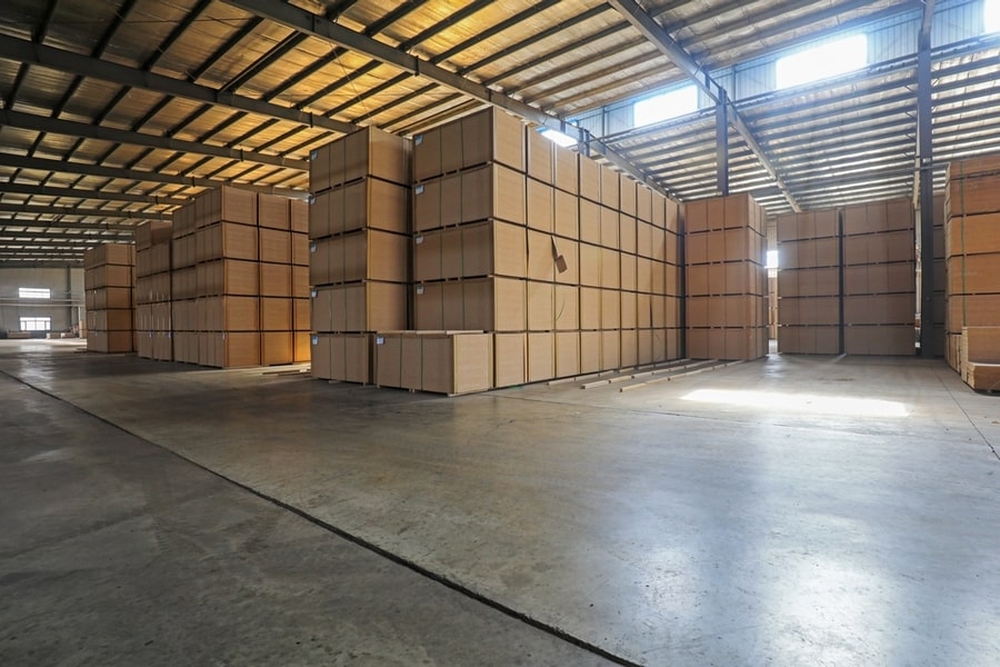 Particle Board Products Stacked Warehouse Factory