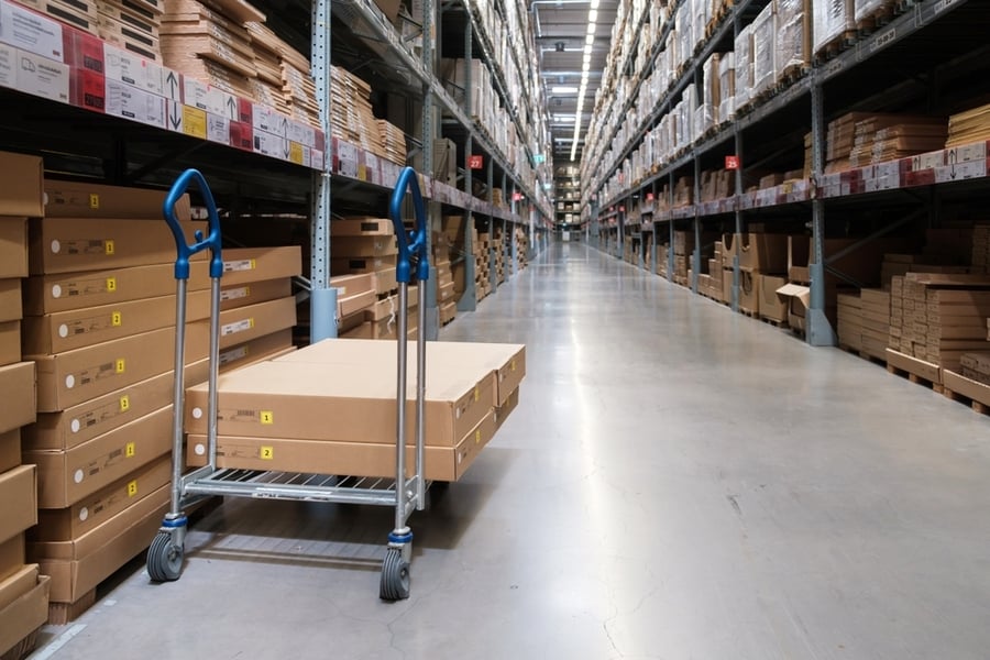 A Cart In Warehouse Aisle In An Ikea Store