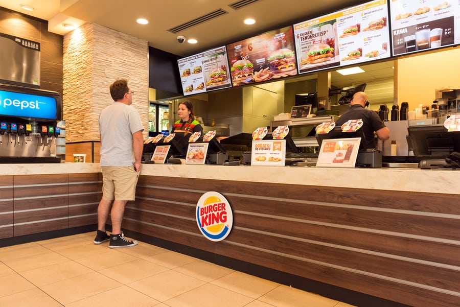 Burger King Restaurant Interior Near The Highway In Poland. Europe.