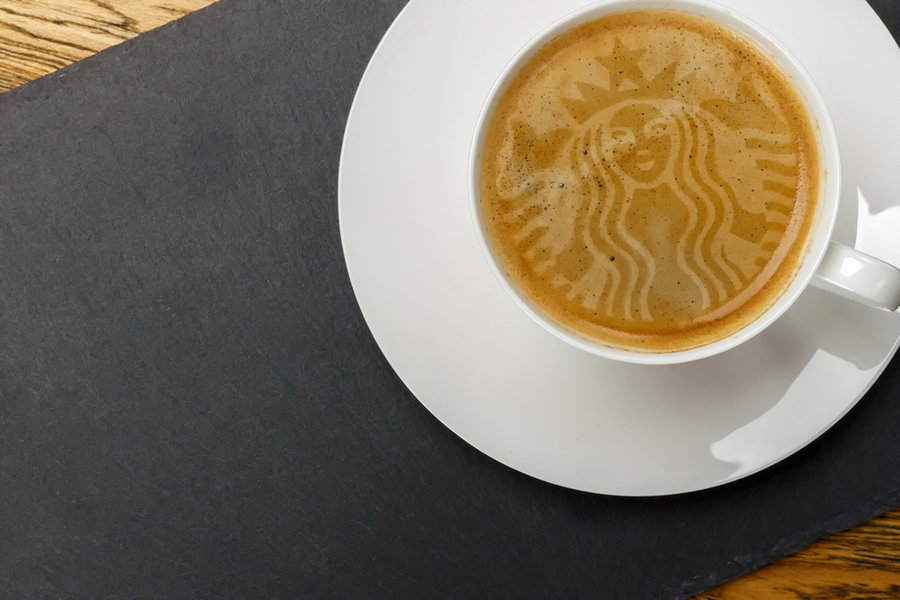 Latte Art Starbucks. A Cup Of Coffee In Starbucks.