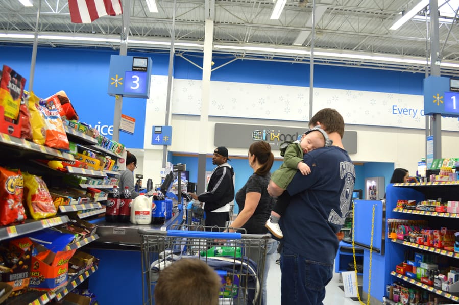 Long Checkout Line At Walmart
