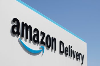 Closeup Of The Amazon Delivery Sign Seen At The Entrance