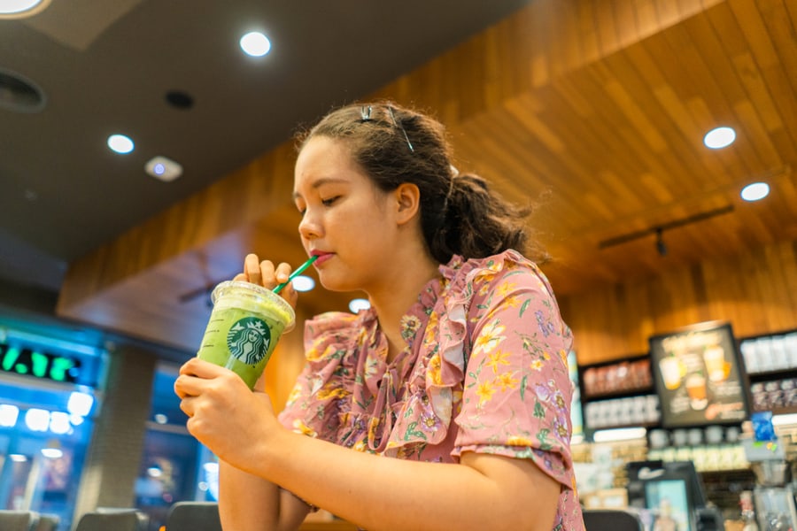 Cup Of Starbucks Signature Green Tea Latte At Starbucks Coffee Shop