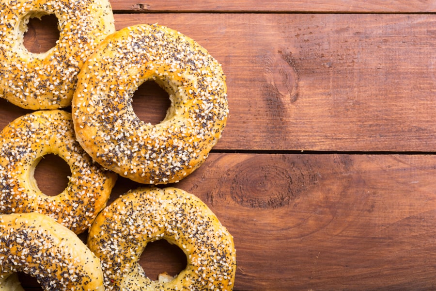 Homemade New York Bagels On Rustic Background