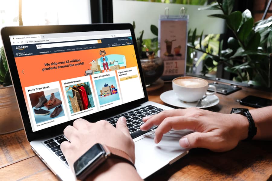 Laptop Showing Amazon Logo, Shopping Online
