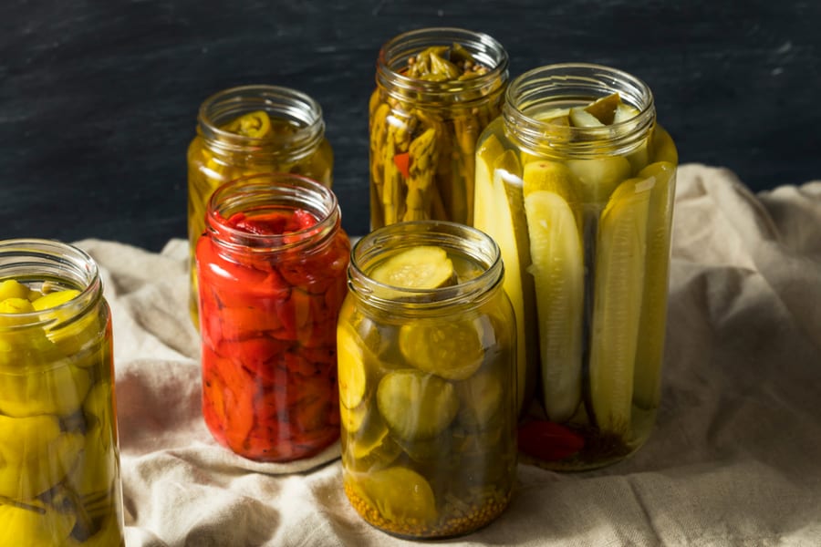 Pickled Vegetables In Jars Ready To Eat