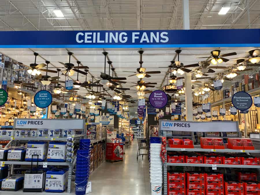 The Ceiling Fan And Lighting Aisle At Lowes Home Improvement Store With Hanging Ceiling Fans