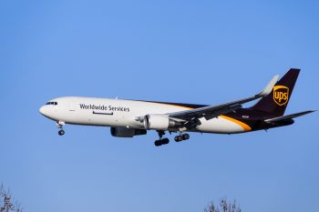 Ups Airlines Aircraft Approaching San Jose International Airport; Ups Airlines Is An American Cargo Airline, Subsidiary Of Ups (United Parcel Service)