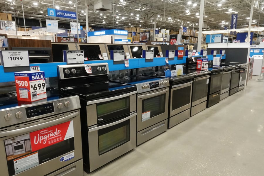 A Row Of Stoves For Sale At Lowes Hardware Store Appliance Department