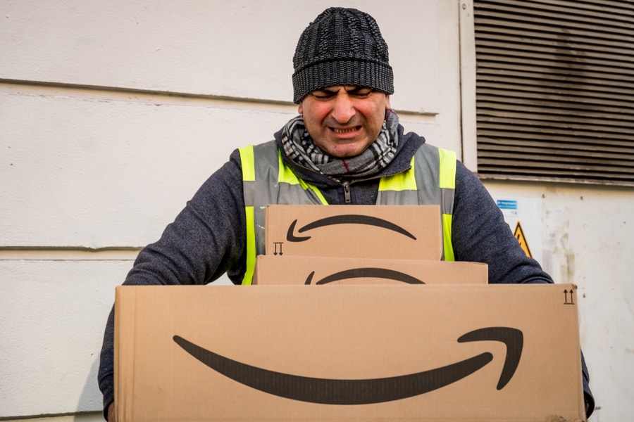 Amazon Prime Delivery Man During A Work Shift