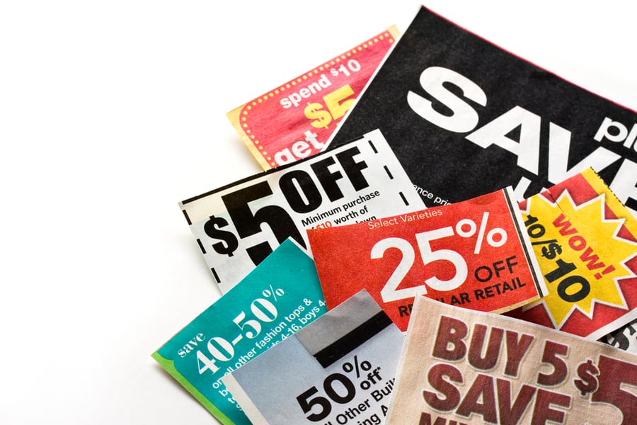 Colorful Coupons On White Background.