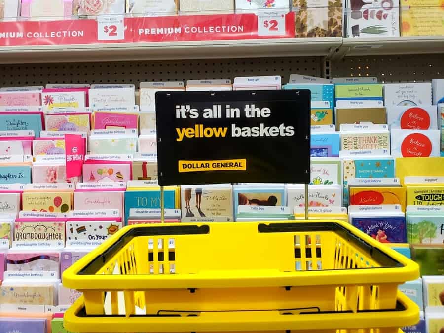 Dollar General South - It's All In The Yellow Baskets Sign