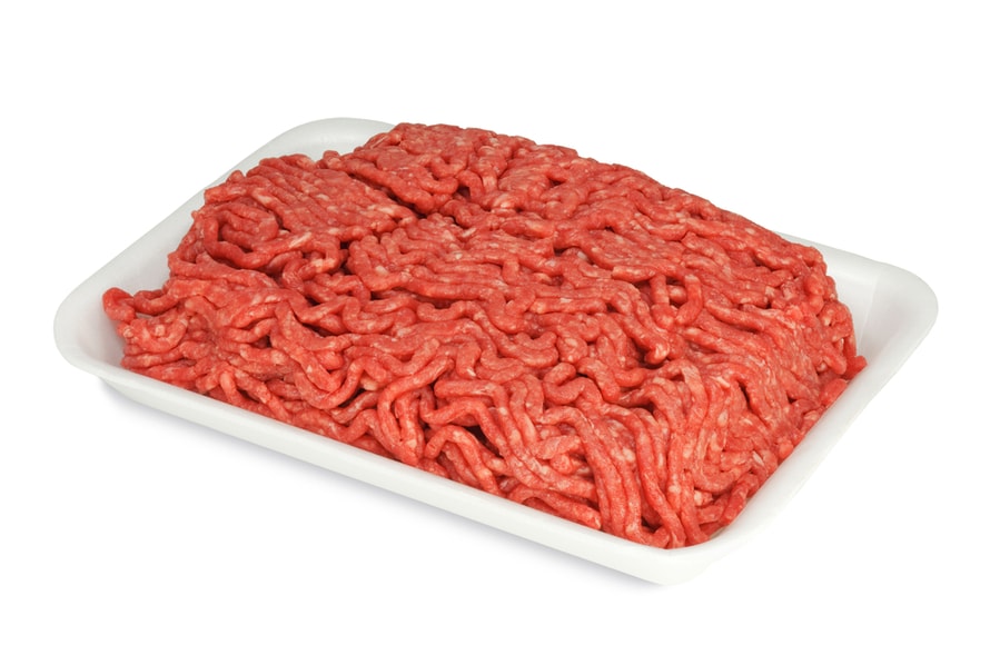 Raw Ground Beef In A White Polystyrene Tray