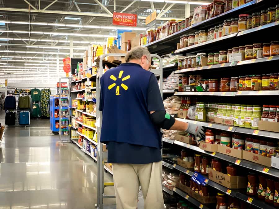 Walmart Supermarket Employees Are Sorting The Products